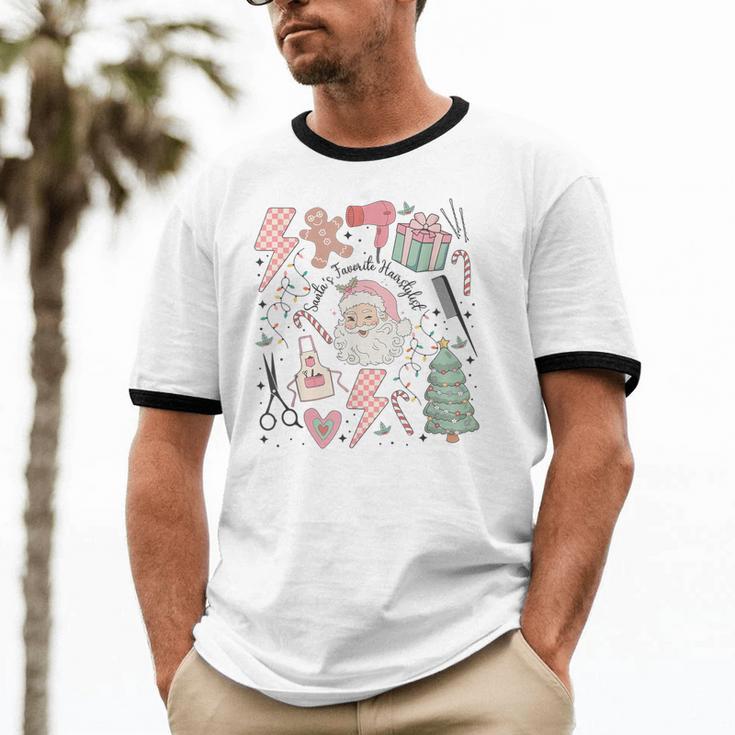 Retro Christmas Hairstylist Santas Favorite Hair Stylist Cotton Ringer T-Shirt