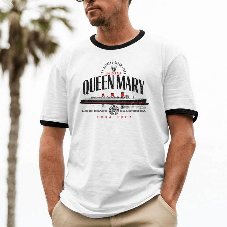 Rms Queen Mary The North Atlantic Ocean From 1936 To 1967 Cotton Ringer T-Shirt