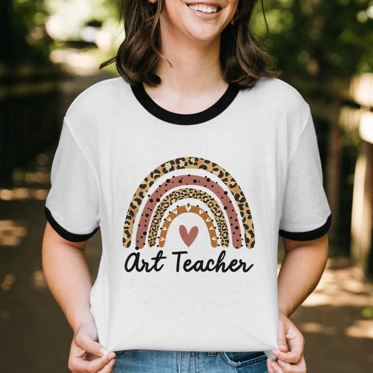 Art Teacher Rainbow Leopard Teacher School Cotton Ringer T-Shirt