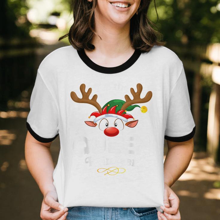 Christmas Pjs Queen Xmas Reindeer Matching Cotton Ringer T-Shirt