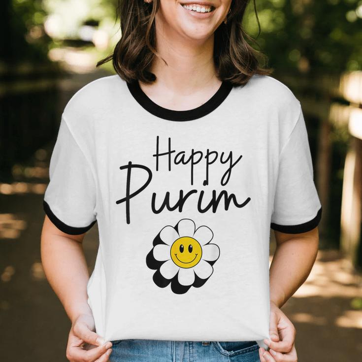 Flower Happy Purim Jewish Purim Costume Cotton Ringer T-Shirt