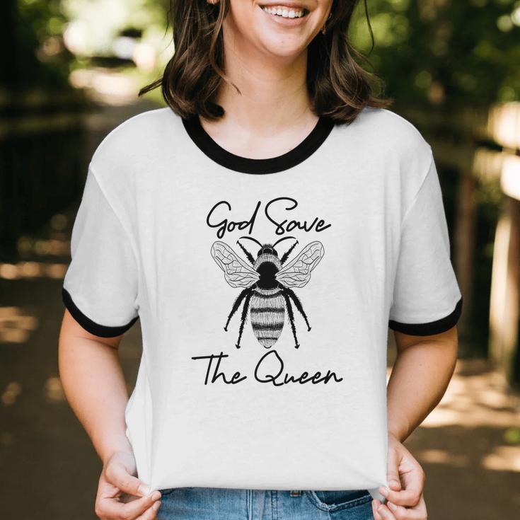 God Save The Queen Bumble Honey Bee Art Premium Cotton Ringer T-Shirt