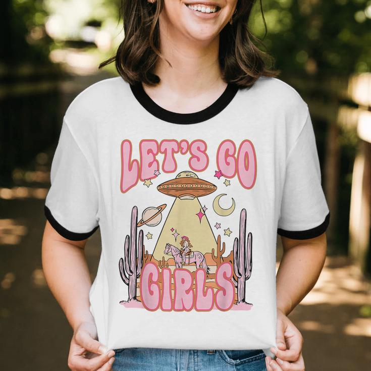 Let's Go Girls Western Space Desert Cowgirl Bachelorette Cotton Ringer T-Shirt