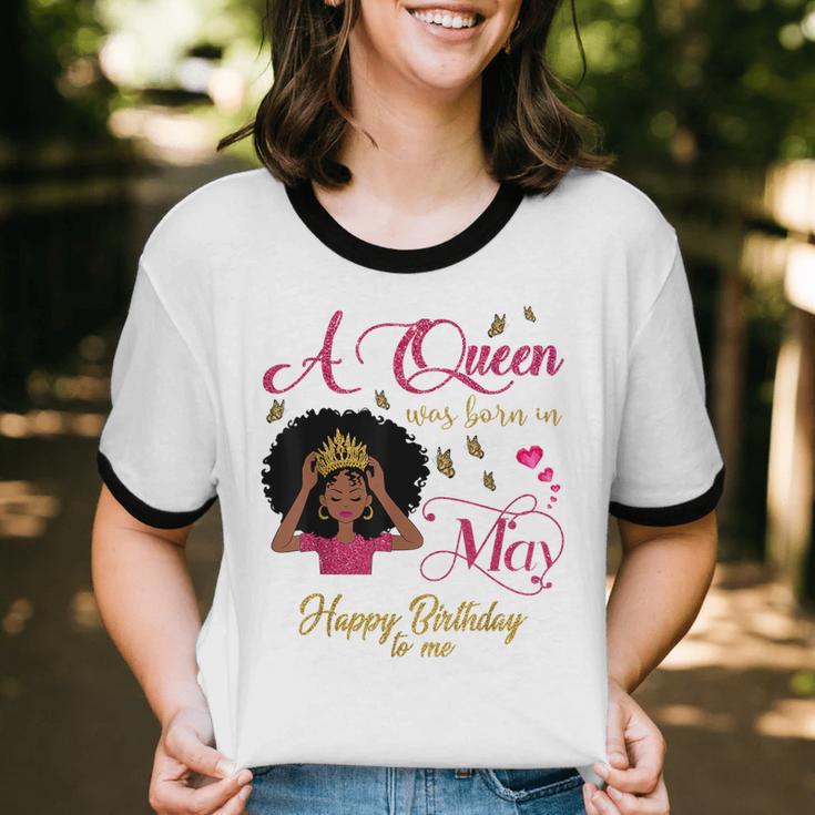 A Queen Was Born In May Black Queen Cotton Ringer T-Shirt