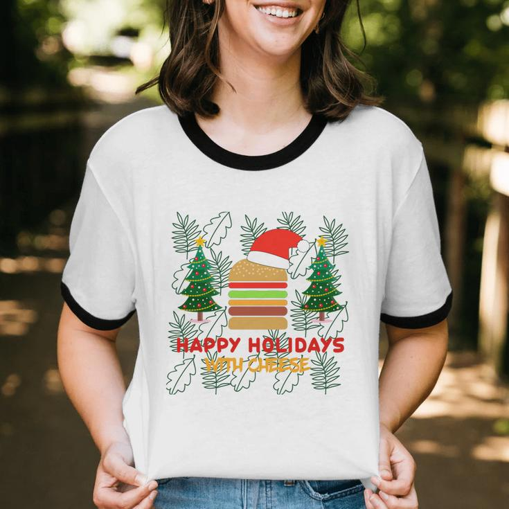 Ugly Christmas Sweater Burger Happy Holidays With Cheese V17 Cotton Ringer T-Shirt