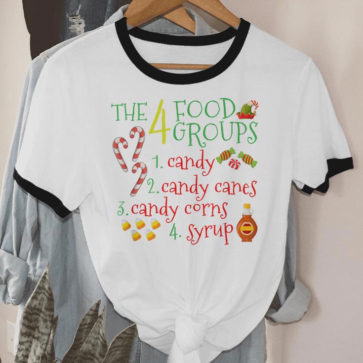 The 4 Elf Food Groups Christmas Candy Cane Cotton Ringer T-Shirt