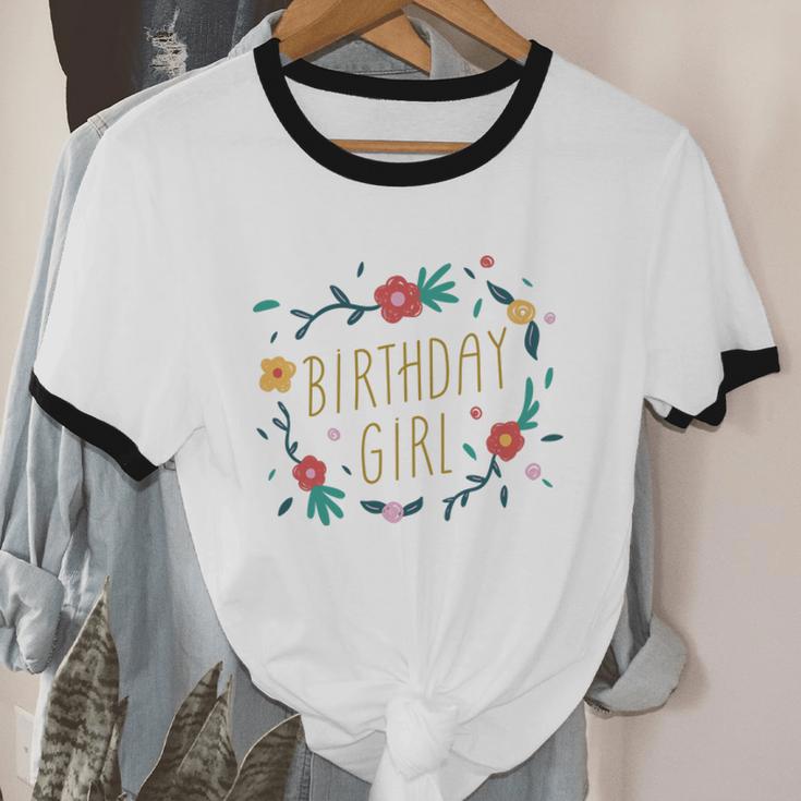 Birthday Girl Floral 1 V2 Cotton Ringer T-Shirt