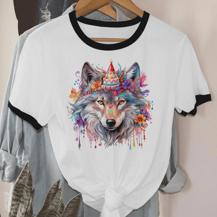 Birthday Wolf Portrait Party Wolves Lover Cute Girls Themed Cotton Ringer T-Shirt
