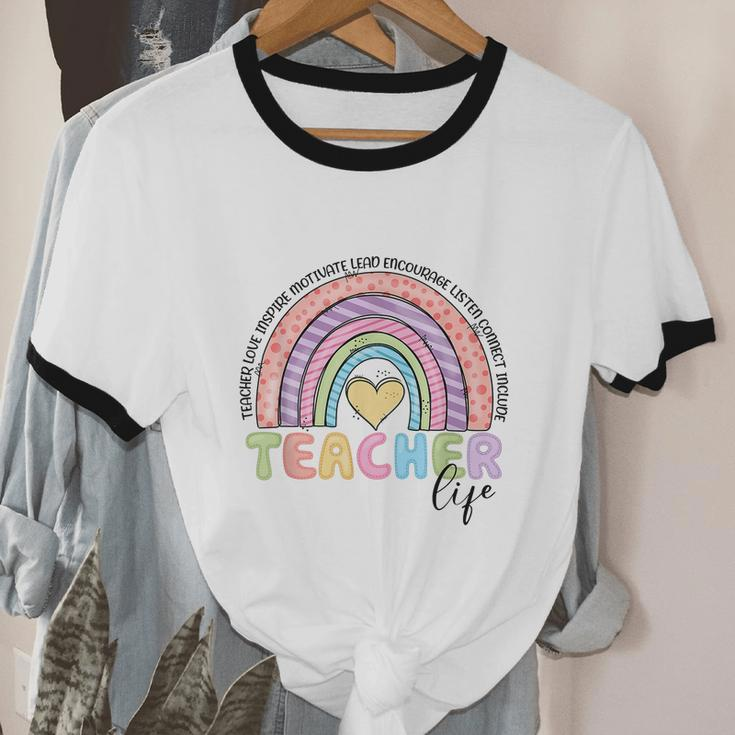 Cute Rainbow Teacher Life Teacher Last Day Of School Cotton Ringer T-Shirt