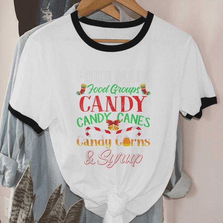 Four Main Food Groups Elf Buddy Christmas Pajama Shirt Xmas Cotton Ringer T-Shirt