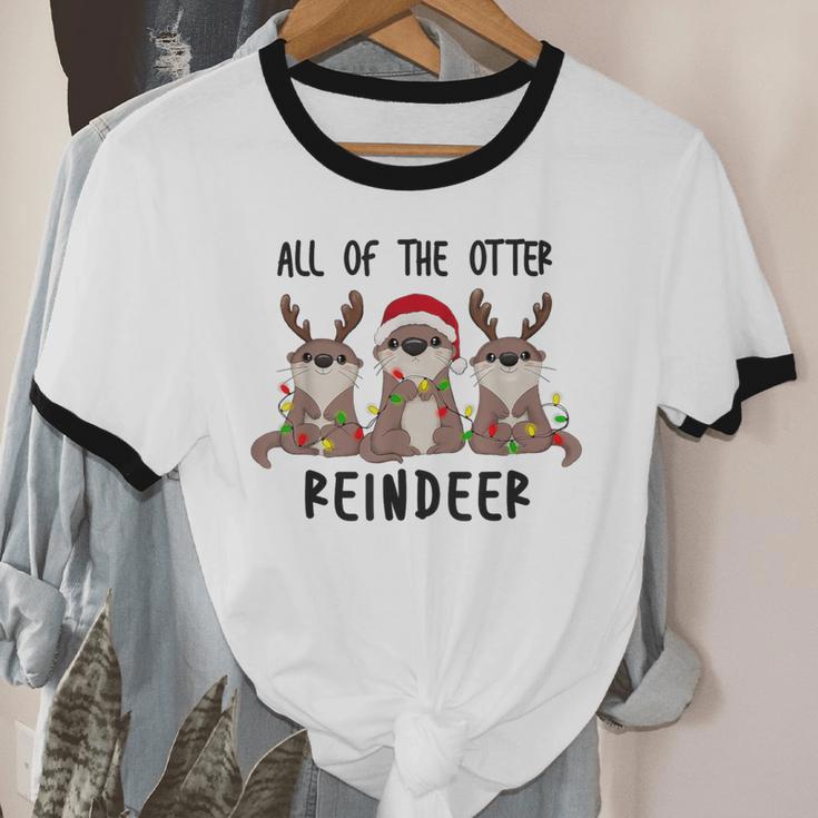 Christmas Otters Cute All Of The Otter Reindeer Cotton Ringer T-Shirt