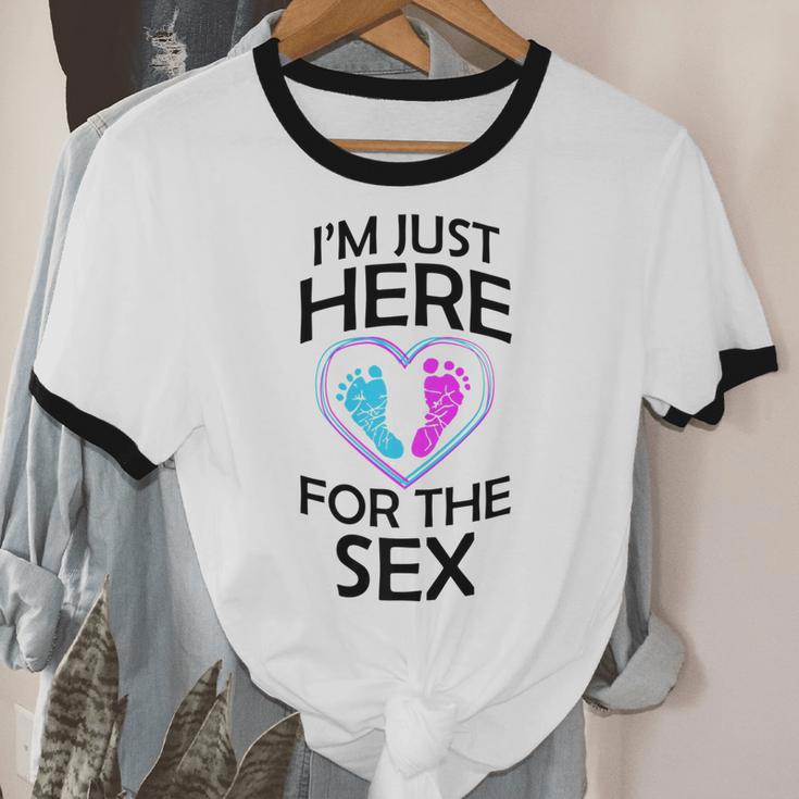 Gender Reveal Mom Dad Im Just Here For The Sex Cotton Ringer T-Shirt