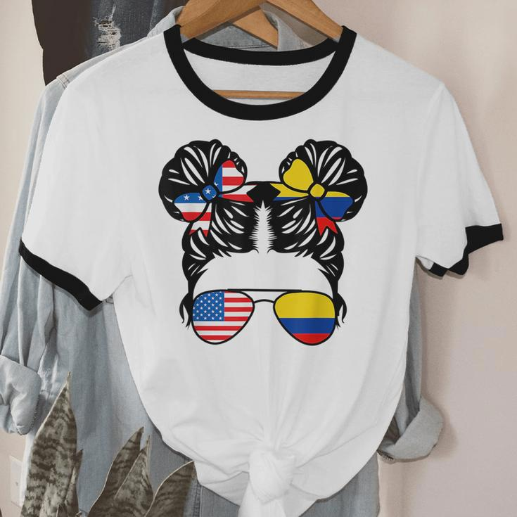 Half American Half Colombian Girl Usa Colombia Flag Patriot Cotton Ringer T-Shirt