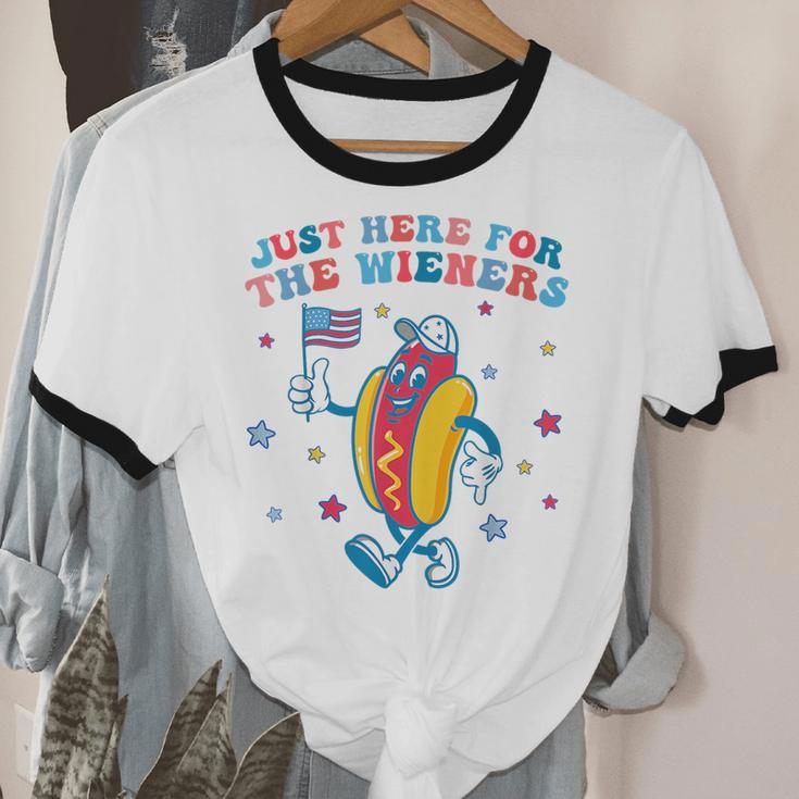 I'm Just Here For The Wieners 4Th Of July Boys Girls Cotton Ringer T-Shirt