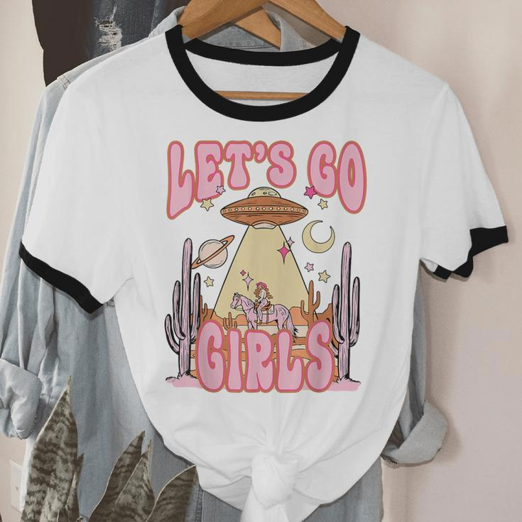 Let's Go Girls Western Space Desert Cowgirl Bachelorette Cotton Ringer T-Shirt
