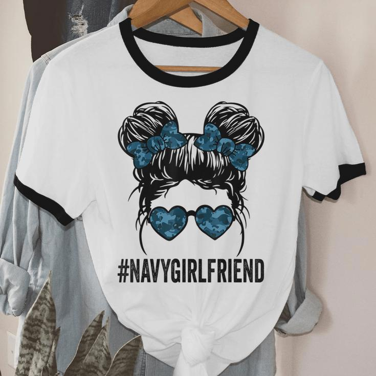 Proud Navy Girlfriend For Proud Navy Women Cotton Ringer T-Shirt