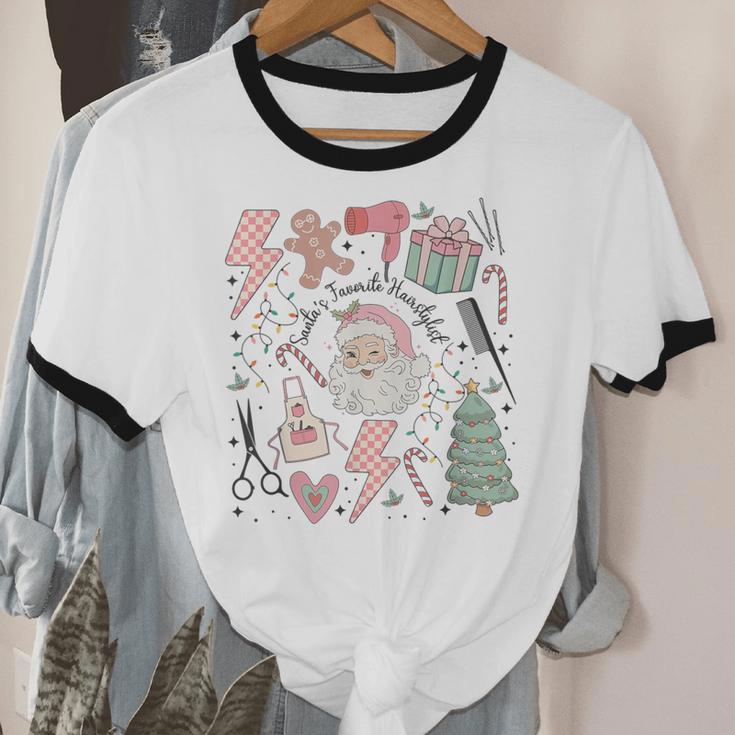 Retro Christmas Hairstylist Santas Favorite Hair Stylist Cotton Ringer T-Shirt