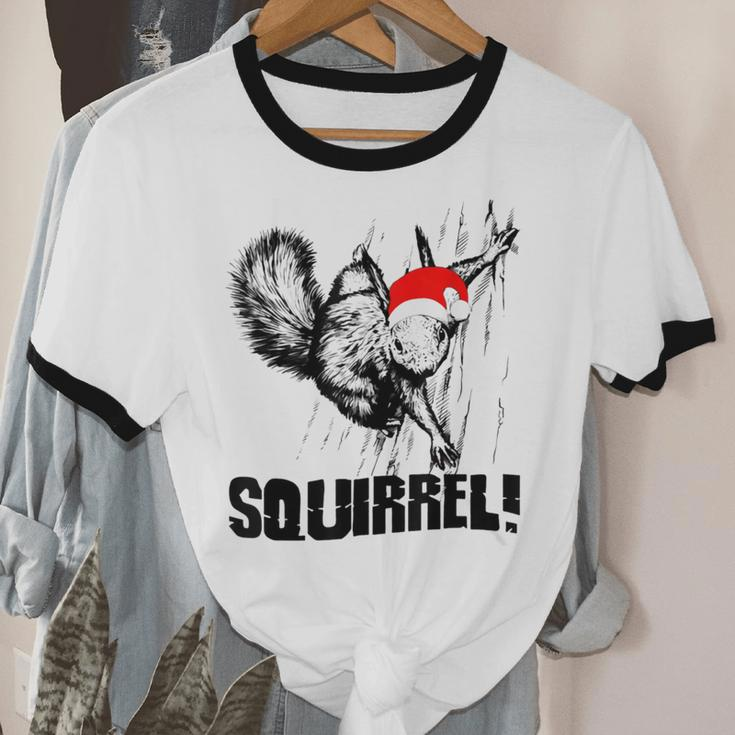 Squirrel Santa Hat Christmas Squirrel For Animal Cotton Ringer T-Shirt