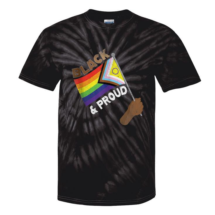 Black Gay Proud Progress Pride Flag Rainbow Vintage Tie-Dye T-shirts