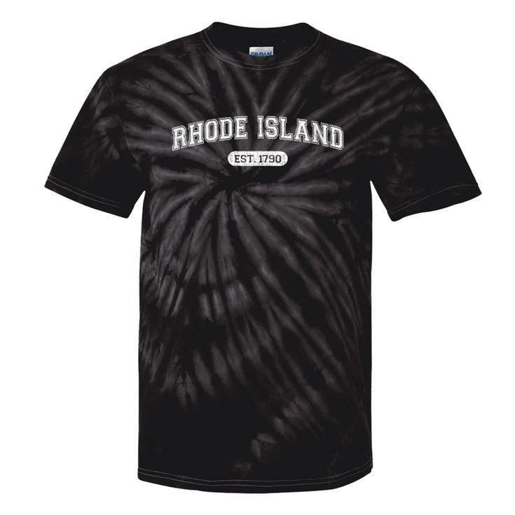 Classic College-Style Rhode Island 1790 Distressed Tie-Dye T-shirts