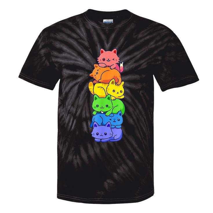 Lgbt Cat Stack Rainbow Gay Pride Anime For Cat Lover Tie-Dye T-shirts