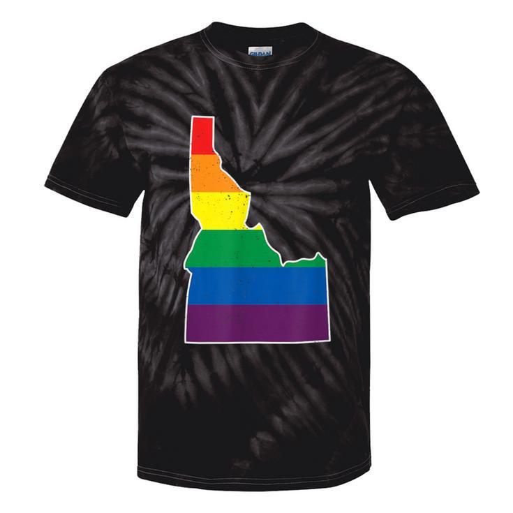 Gay Pride Flag Idaho State Map Rainbow Stripes Tie-Dye T-shirts