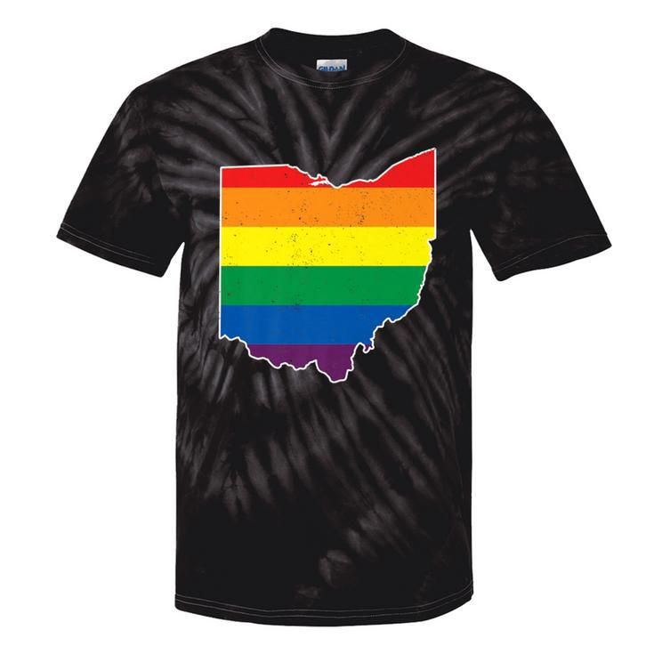 Gay Pride Flag Ohio State Map Rainbow Stripes Tie-Dye T-shirts