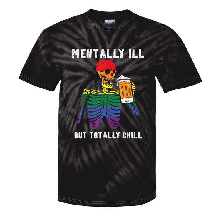 Gay Pride Skeleton Mentally Ill Rainbow Flag Lgbtq Dad Men Tie-Dye T-shirts