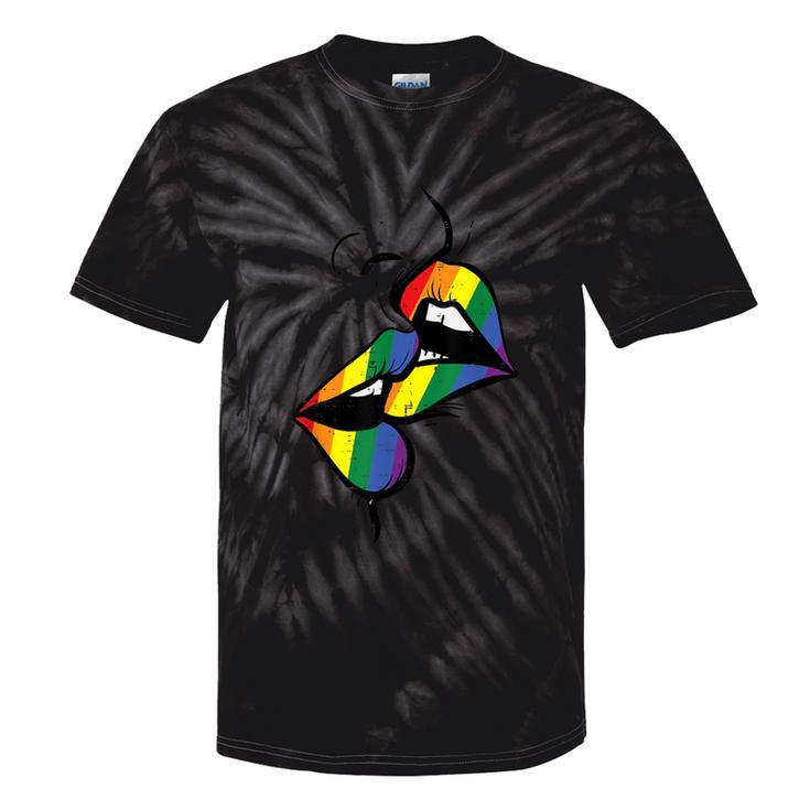 Gay Rainbow Lips Kissing Lgbt Flag Pride Month Women Tie-Dye T-shirts