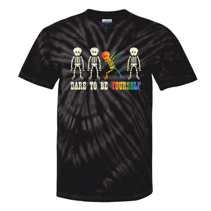 Gay Skeleton Dare Be Yourself Rainbow Pride Flag Lgbtq Men Tie-Dye T-shirts
