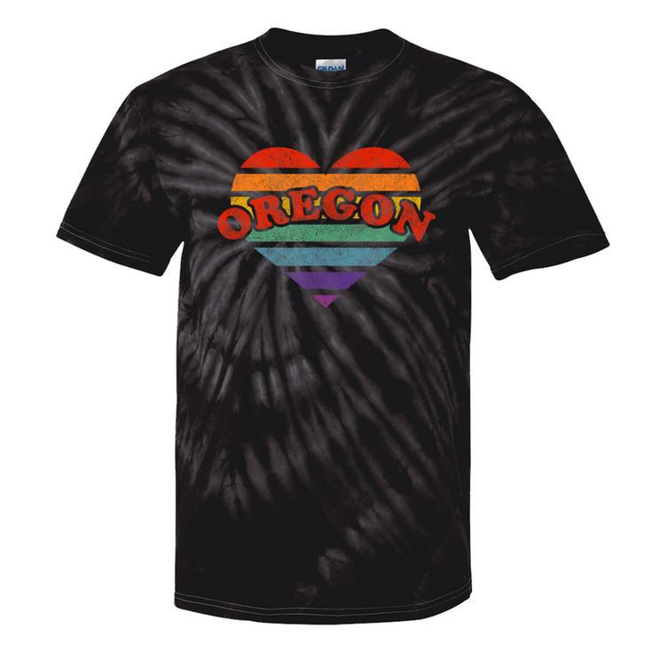 Oregon Retro Rainbow Heart 80S Whimsy Lgbtq Pride Stat Tie-Dye T-shirts