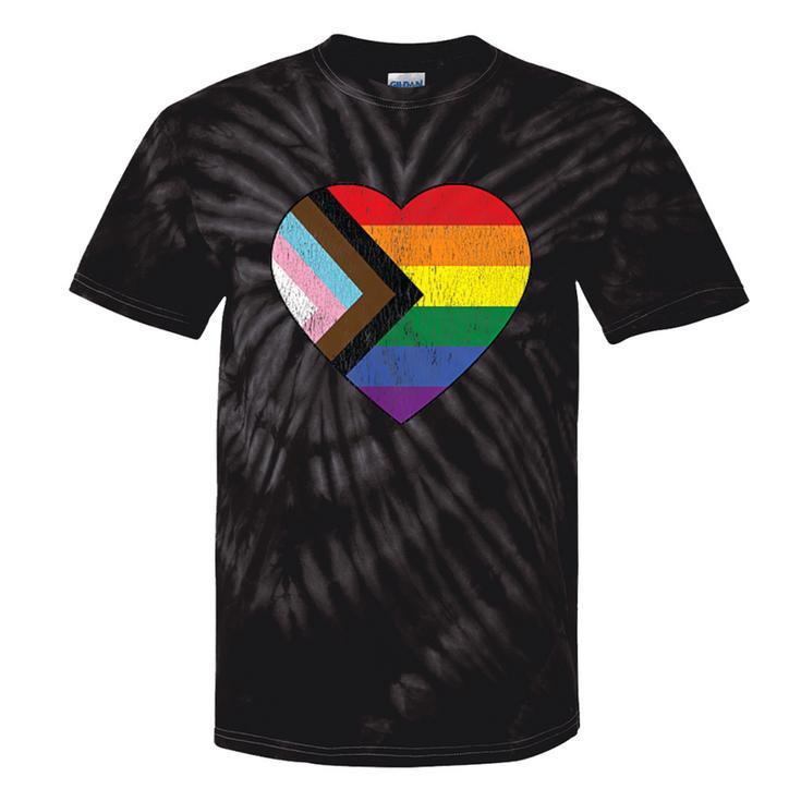 Progress Pride Flag Vintage Rainbow Heart Love Lgbt Pocket Tie-Dye T-shirts