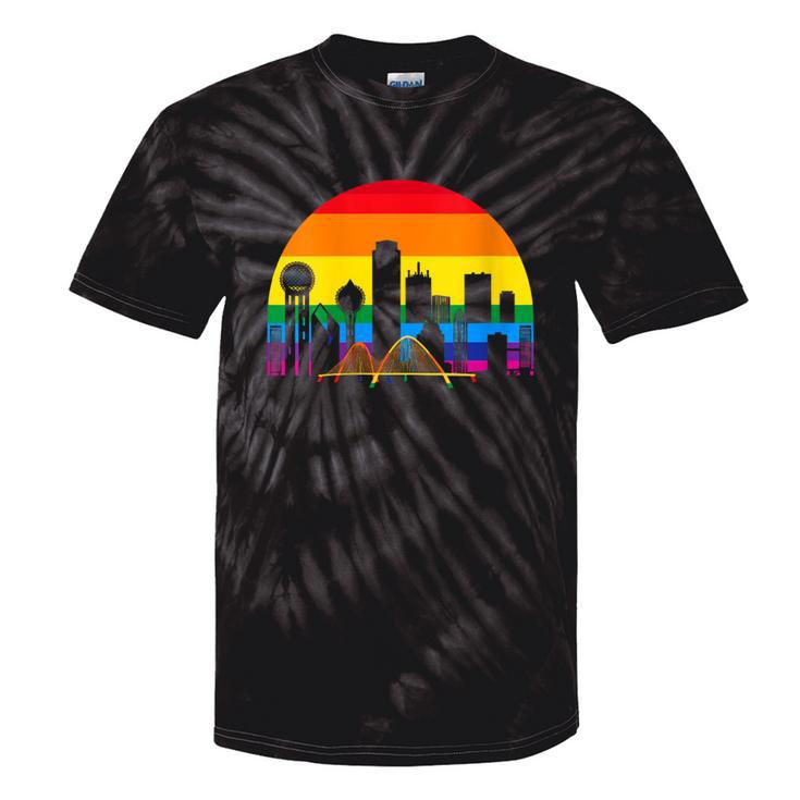 Retro Lgbt Rainbow Dallas Skyline Lesbian Gay Pride Tie-Dye T-shirts