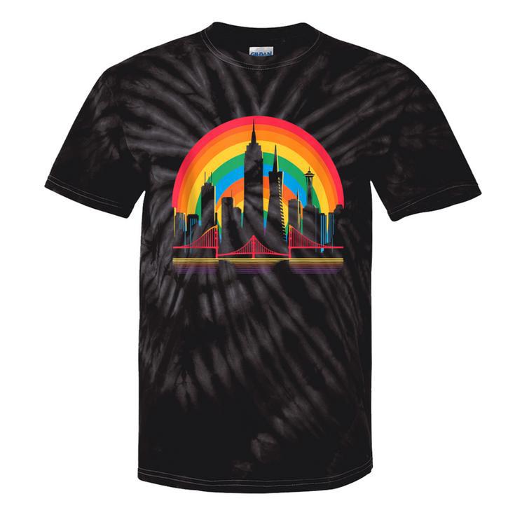 Retro San Francisco Skyline Rainbow Lgbt Lesbian Gay Pride Tie-Dye T-shirts