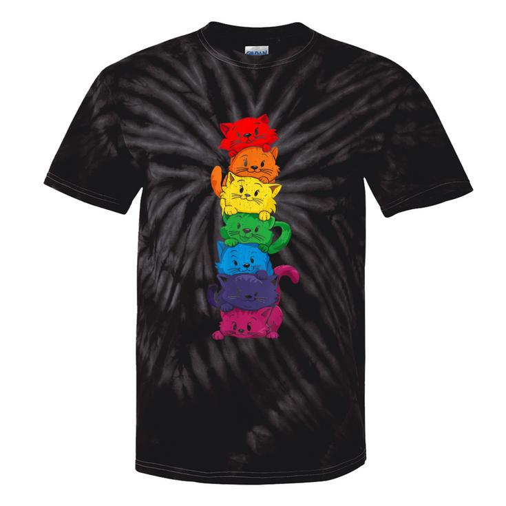 Vintage Lgbt Cat Stack Rainbow Gay Pride For Cat Lover Tie-Dye T-shirts