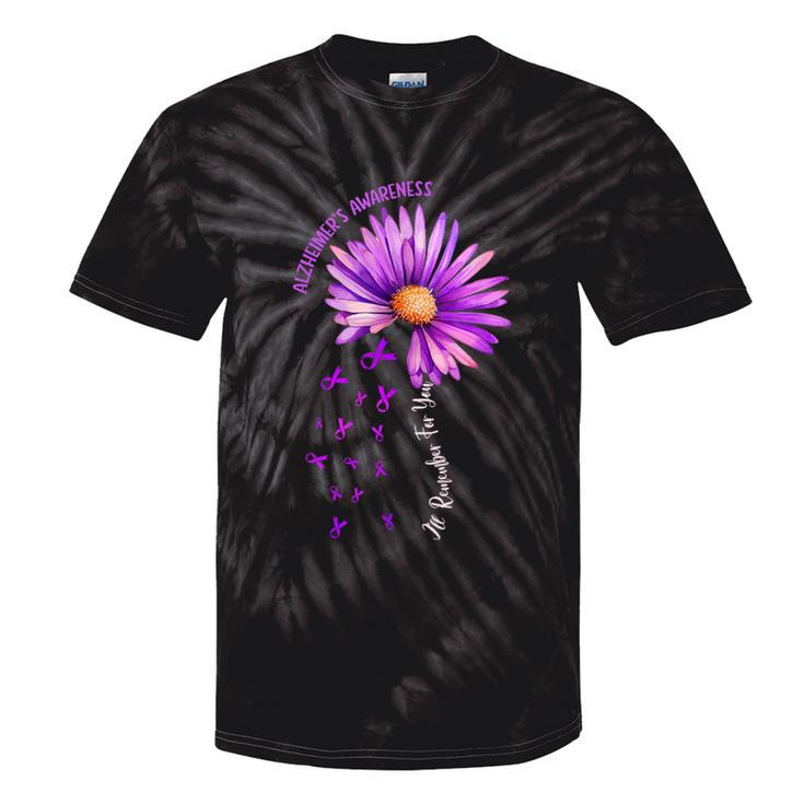 Alzheimer's Awareness Sunflower Purple Ribbon Support Womens Tie-Dye T-shirts