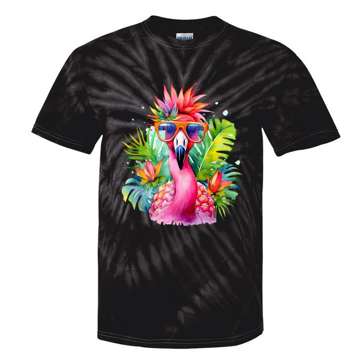 Pink Flamingo Party Tropical Bird With Sunglasses Vacation Tie-Dye T-shirts