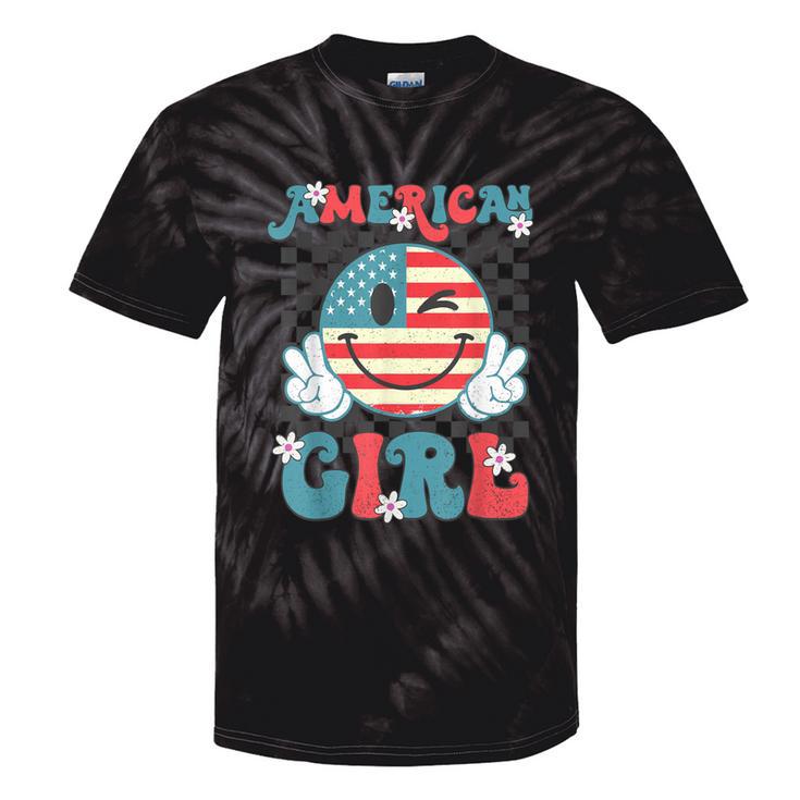 Retro American Girl 4Th Of July Smile Checkered Girls Tie-Dye T-shirts