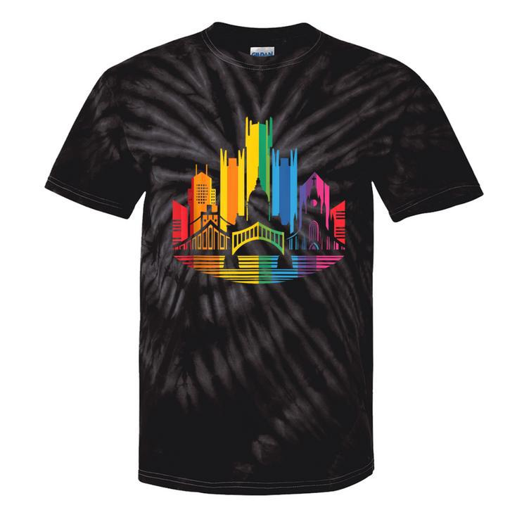 Retro Pittsburgh Skyline Rainbow Lgbt Lesbian Gay Pride Tie-Dye T-shirts