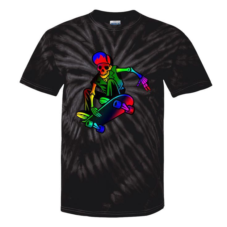 Skeleton On Skateboard Rainbow Skater Graffiti Skateboarding Tie-Dye T-shirts