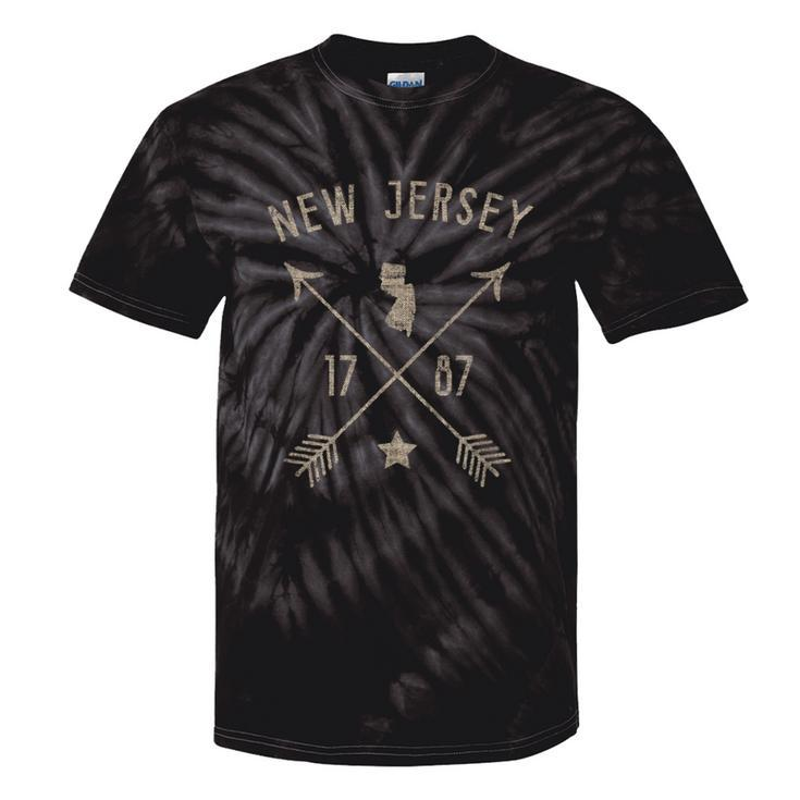 Vintage New Jersey Distressed Home State Map Boho Arrows Tie-Dye T-shirts