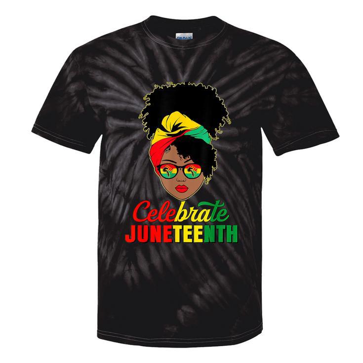 Junenth Black Messy Bun Celebrate 1865 Emancipation Tie-Dye T-shirts