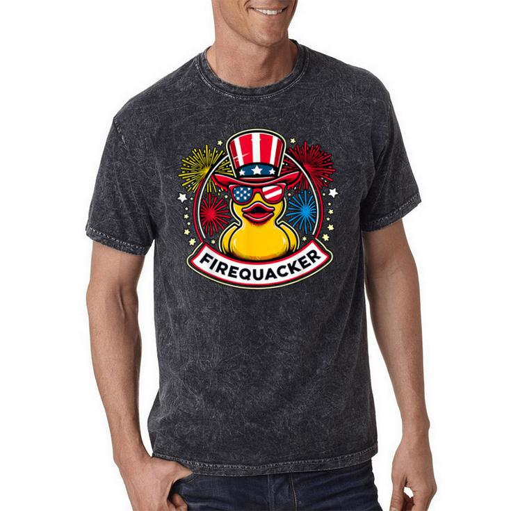 Firequacker 4Th Of July Rubber Duck Usa Flag Mineral Wash Tshirts
