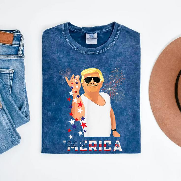 Merica Trump Outfits GlassesFirework 4Th Of July Don Drunk Mineral Wash Tshirts