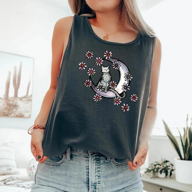 Daisy Flowers Moon Cat Witchy Cats Comfort Colors Tank Top