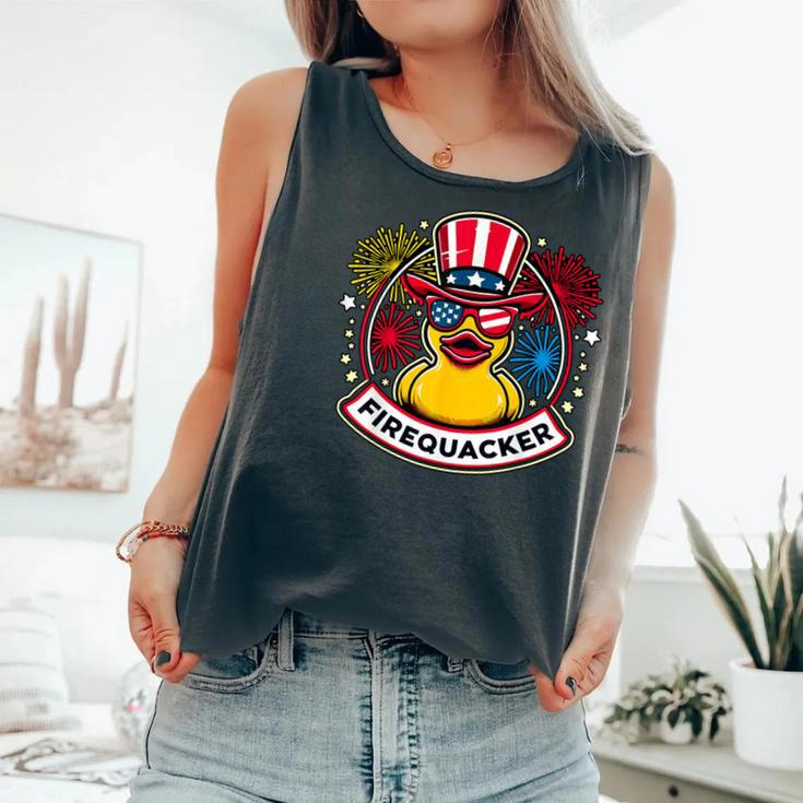 Firequacker 4Th Of July Rubber Duck Usa Flag Comfort Colors Tank Top
