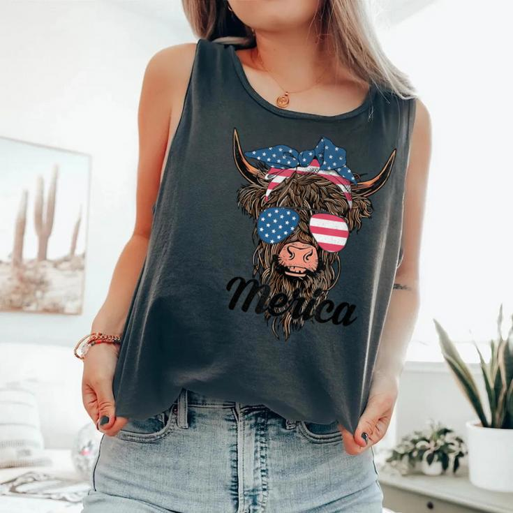 4Th Of July Highland Cow American Western Girls Comfort Colors Tank Top