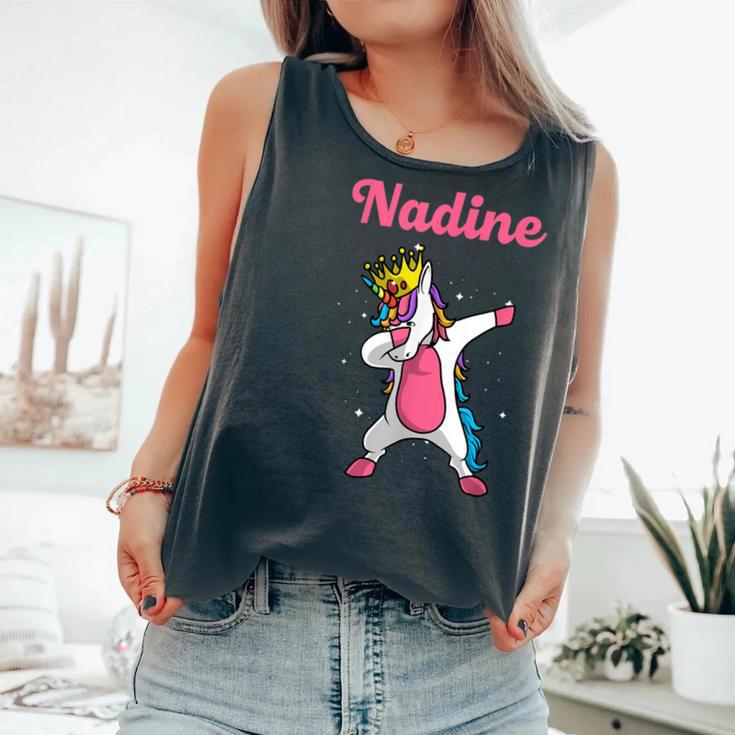 Nadine Name Personalized Birthday Dabbing Unicorn Queen Comfort Colors Tank Top