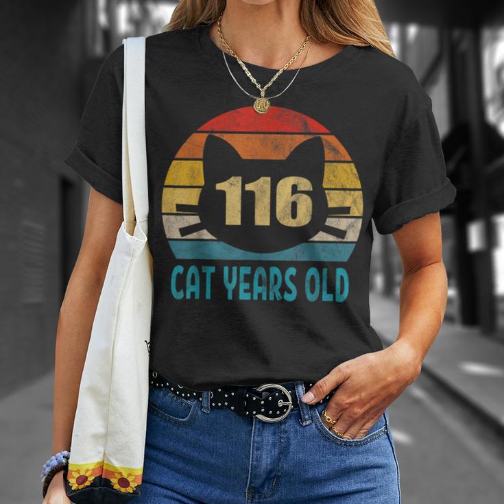 116 Cat Years Old Retro 25Th Birthday Cat Lovers T-Shirt Gifts for Her