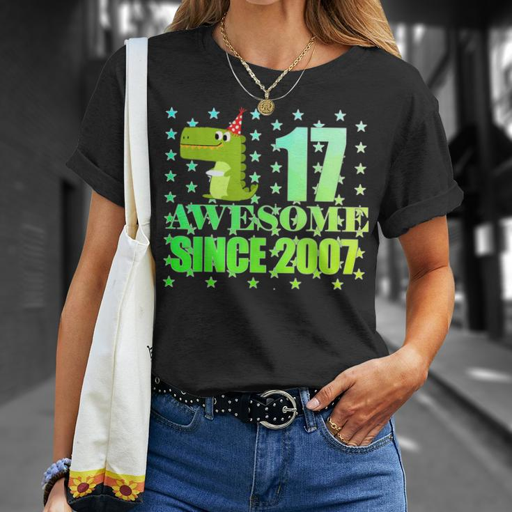17 Year Old Boy DinosaurRex Awesome Since 2007 Birthday T-Shirt Gifts for Her